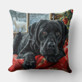ブラックラブラドールドッグクリスマスフェスティバル クッション (正面)