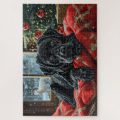 ブラックラブラドールドッグクリスマスフェスティバル ジグソーパズル (縦)