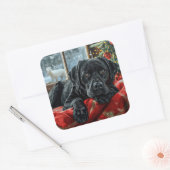 ブラックラブラドールドッグクリスマスフェスティバル スクエアシール (封筒)