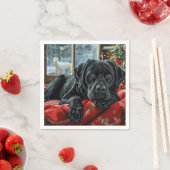 ブラックラブラドールドッグクリスマスフェスティバル スタンダードカクテルナプキン (インサイチュ)