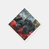 ブラックラブラドールドッグクリスマスフェスティバル スタンダードカクテルナプキン (角)