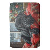 ブラックラブラドールドッグクリスマスフェスティバル バスマット (正面縦)