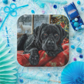 ブラックラブラドールドッグクリスマスフェスティバル ペーパープレート (パーティー)