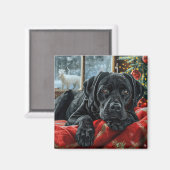 ブラックラブラドールドッグクリスマスフェスティバル マグネット (正面/裏面)