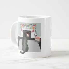 ブラックラブラドールドッグクリスマス暖炉シーン ジャンボコーヒーマグカップ