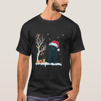 ブラックラブラドールドッグサンタハットフェスティバルツリーライトXm Tシャツ