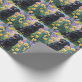 ブラックラブラドールドッグ春の花絵を描ズ ラッピングペーパー (角)
