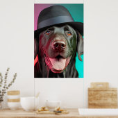 ブラックラブラドールドッグinフェドーラハッカラフルト ポスター (キッチン)