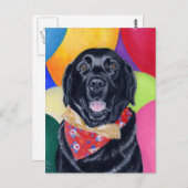 ブラックラブラドールハッピーアザ絵を描イズ ポストカード (正面/裏面)