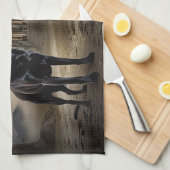 ブラックラブラドールハロウィンホラー キッチンタオル (四つ折り)