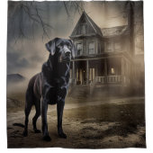 ブラックラブラドールハロウィンホラー シャワーカーテン (正面)