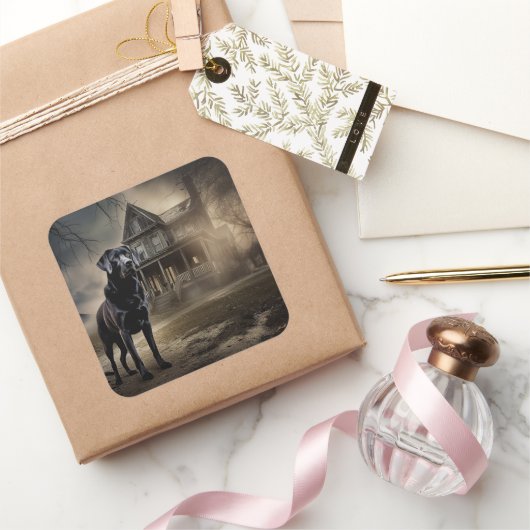 ブラックラブラドールハロウィンホラー スクエアシール (ギフト)