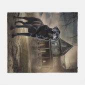 ブラックラブラドールハロウィンホラー フリースブランケット (正面(横))