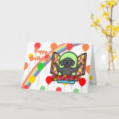 ブラックラブラドールバルーン誕生日カード(ウィンドウ) カード (黄色い花)