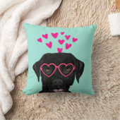 ブラックラブラドールバレンタインラブピロー クッション (ブランケット)