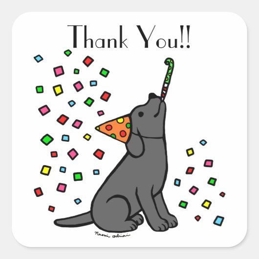 ブラックラブラドールバースデーパーティスティッカー スクエアシール (正面)