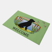 ブラックラブラドールバードドッグサンセットオーバル ドアマット (アングル)