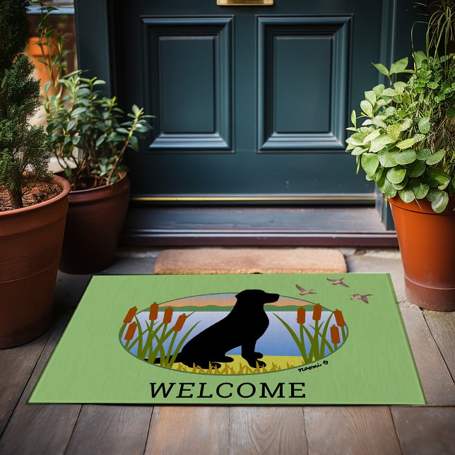 ブラックラブラドールバードドッグサンセットオーバル ドアマット (Black Labrador Bird Dog Sunset Oval Doormat for Labrador Owners.  Personalized Gift Idea.)