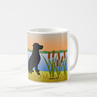 ブラックラブラドールバードドッグサンセット コーヒーマグカップ