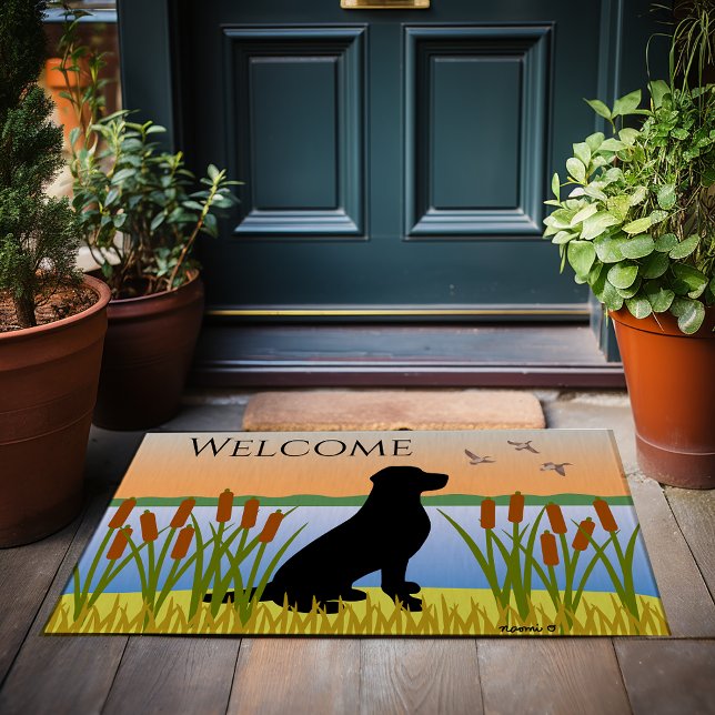 ブラックラブラドールバードドッグサンセット ドアマット (Black Labrador Bird Dog Sunset Doormat for Labrador Owners.  Beautiful silhouette design.)