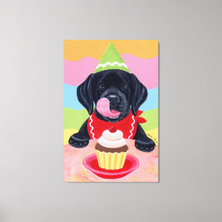 ブラックラブラドールパピー誕生日カップケーキ キャンバスプリント