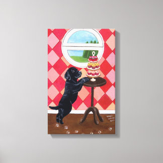 ブラックラブラドールパピー&カップケーキのアートワーク キャンバスプリント