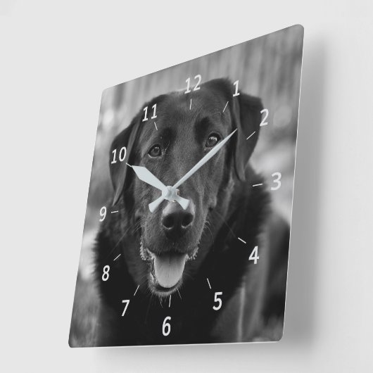 ブラックラブラドールフォトペットドッグスクエアウォールクロック スクエア壁時計 (傾斜)