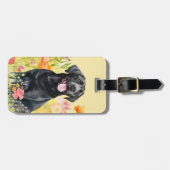 ブラックラブラドールフラワーラゲージタグ ラゲッジタグ (正面横)