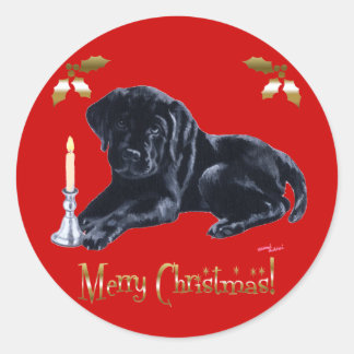 ブラックラブラドールリトリエバークリスマス金ゴールド ラウンドシール