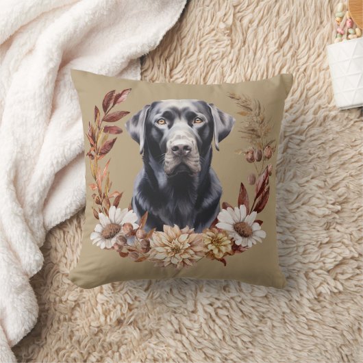 ブラックラブラドールリトリエバードッグオータムリース クッション (ブランケット)