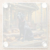 ブラックラブラドールリトリエバーログキャビン秋 ガラスコースター (裏面)