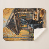 ブラックラブラドールリトリエバーログキャビン秋 シェルパブランケット (正面(横))