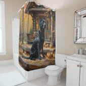 ブラックラブラドールリトリエバーログキャビン秋 シャワーカーテン (インサイチュ)