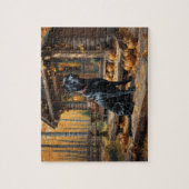 ブラックラブラドールリトリエバーログキャビン秋 ジグソーパズル (縦)