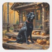 ブラックラブラドールリトリエバーログキャビン秋 スクエアシール (正面)