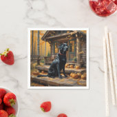 ブラックラブラドールリトリエバーログキャビン秋 スタンダードカクテルナプキン (インサイチュ)