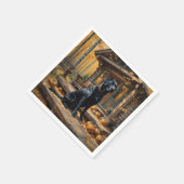 ブラックラブラドールリトリエバーログキャビン秋 スタンダードカクテルナプキン (角)