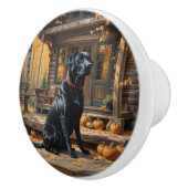 ブラックラブラドールリトリエバーログキャビン秋 セラミックノブ (右)