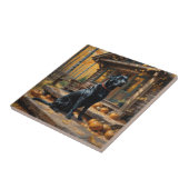 ブラックラブラドールリトリエバーログキャビン秋 タイル (側面)