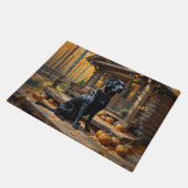 ブラックラブラドールリトリエバーログキャビン秋 ドアマット (アングル)