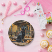 ブラックラブラドールリトリエバーログキャビン秋 ペーパープレート (パーティー)