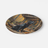 ブラックラブラドールリトリエバーログキャビン秋 ペーパープレート (アングル)