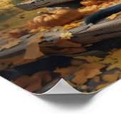 ブラックラブラドールリトリエバーログキャビン秋 ポスター (角)