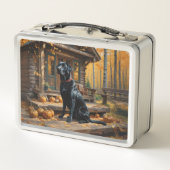 ブラックラブラドールリトリエバーログキャビン秋 メタルランチボックス (裏面)