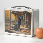 ブラックラブラドールリトリエバーログキャビン秋 メタルランチボックス (インサイチュ)