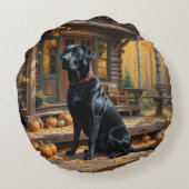 ブラックラブラドールリトリエバーログキャビン秋 ラウンドクッション (裏面)