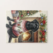 ブラックラブラドールリトリバーフェスティバルクリスマスドッグ ジグソーパズル (横)