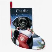 ブラックラブラドールリトリバーフェスティバルパピードッグ スモールクリスマスストッキング (正面)