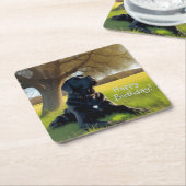 ブラックラブラドールリトリバー誕生日 スクエアペーパーコースター (アングル)