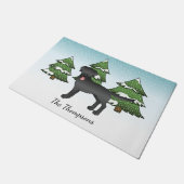 ブラックラブラドールリトリバー – ウィンターフォレスト&名前 ドアマット (アングル)